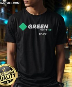 Official Green Party US T-Shirt featuring the iconic logo and vibrant green color, perfect for eco-conscious supporters.