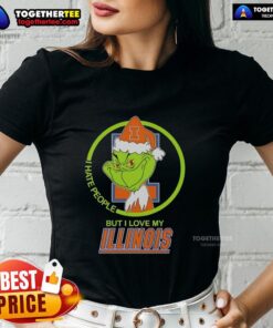 Alt Text: Official Grinch I Hate People But I Love My Illinois Fighting Illini Ladies Tee - festive and fun holiday apparel.