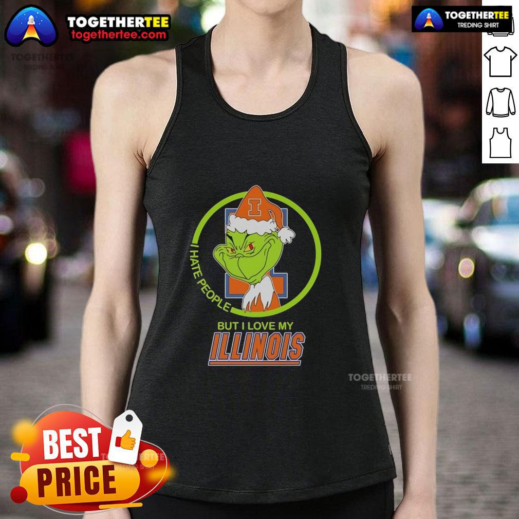Official Grinch I Hate People But I Love My Illinois Fighting Illini Tank Top Official Grinch 'I Hate People But I Love My Illinois Fighting Illini' tank top featuring a playful design.