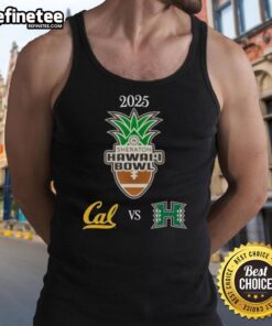 2025 NCAA Hawaii Bowl tank top featuring Hawaii Rainbow Warriors vs California Golden Bears matchup design.