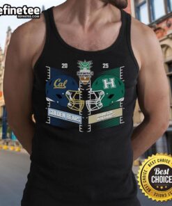 Hawaii Rainbow Warriors vs California Golden Bears 2025 Hawaii Bowl helmet tank top featuring team logos and vibrant design.
