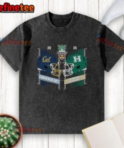 2025 Hawaii Bowl: Official Hawaii Rainbow Warriors vs California Golden Bears helmet washed t-shirt for fans.