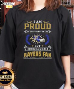Official ladies tee celebrating pride in being a Baltimore Ravens fan with vibrant design and team colors.