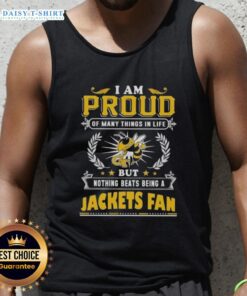 Georgia Tech Yellow Jackets fan wearing a proud tank top celebrating school spirit and dedication to the team.