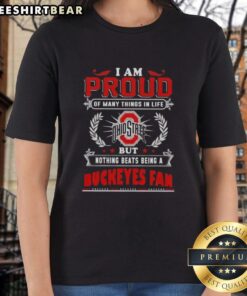Ohio State Buckeyes fan ladies tee showcasing pride with a stylish design, perfect for celebrating team spirit.