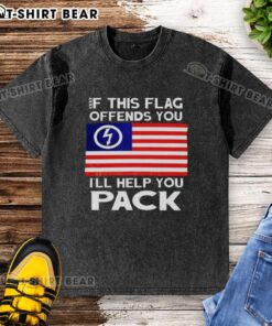 Official 'If This Flag Offends You, I'll Help You Pack' Music Lover Washed T-Shirt featuring patriotic design.