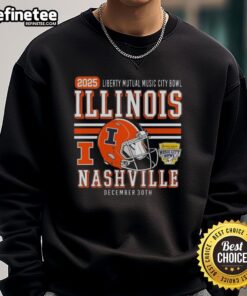 Alt Text: Official Illinois Fighting Illini Football 2025 Liberty Mutual Music City Sweatshirt in vibrant orange and blue colors.