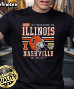 Official Illinois Fighting Illini Football 2025 Liberty Mutual Music City T-Shirt featuring team colors and logo design.