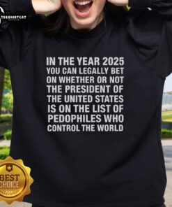 Official 2026 sweatshirt featuring a bold design about the US President and a list of pedophiles.