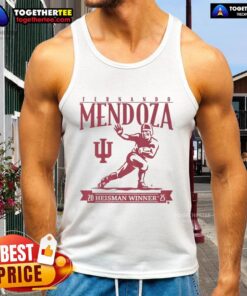 Official Indiana Football Fernando Mendoza Heisman Trophy tank top showcasing team pride and athletic style.