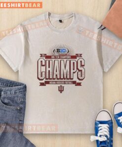 Official Indiana Hoosiers Football Big Ten Championship 2025 washed t-shirt featuring team colors and logo design.