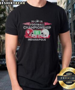 Official Indiana Hoosiers vs Ohio State Buckeyes 2025 Big Ten Football Championship T-Shirt showcasing team logos.