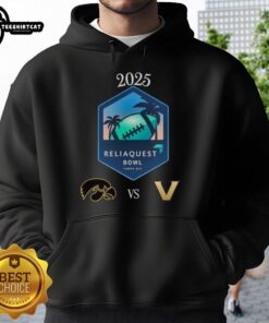 Official Iowa Hawkeyes vs Vanderbilt Commodores 2025 ReliaQuest Bowl hoodie at Raymond James Stadium.