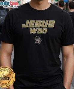 Official James Madison Dukes Football Jesus Won T-Shirt featuring team colors and logo, perfect for fans and game day.
