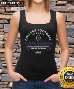 Official James Madison Dukes NCAA 2025-26 College Football Playoff First Round curved tank top in vibrant colors.