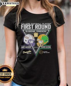 Official James Madison Dukes vs Oregon Ducks 2025 College Football Playoffs 1st Round Match-Up Ladies Tee design.