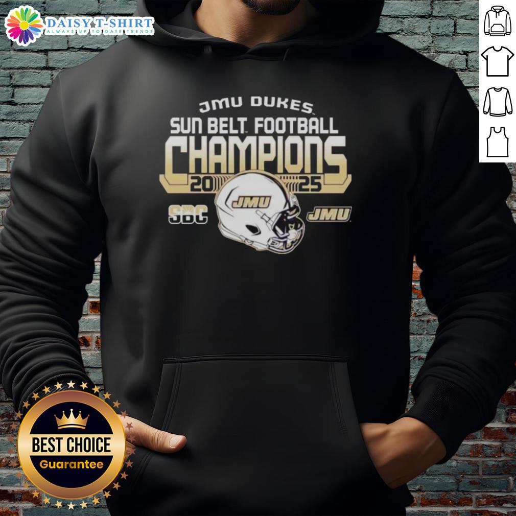 Official James Madison University Dukes Sun Belt Football Champions 2025 Hoodie Official James Madison University Dukes Sun Belt Football Champions 2025 hoodie showcasing team pride and championship spirit.