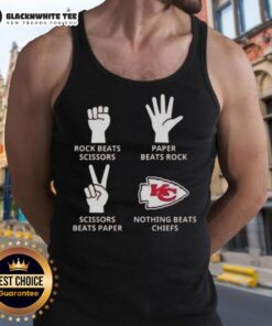 Official Kansas City Chiefs tank top featuring 'Nothing Beats Rock, Scissors Paper Beats Rock, Scissors Beats Paper' design.