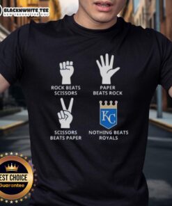 Official Kansas City Royals T-shirt featuring 'Nothing Beats Rock, Paper, Scissors' design for fans.