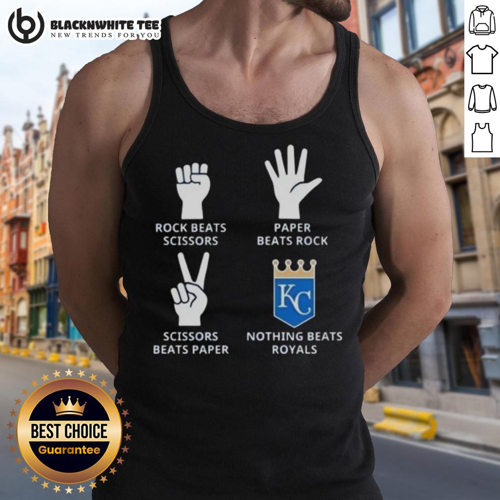 Official Kansas City Royals Nothing Beats Rock Beats Scissors Paper Beats Rock Scissors Beats Paper Tank Top Official Kansas City Royals tank top featuring 'Nothing Beats Rock, Paper, Scissors' design in team colors.