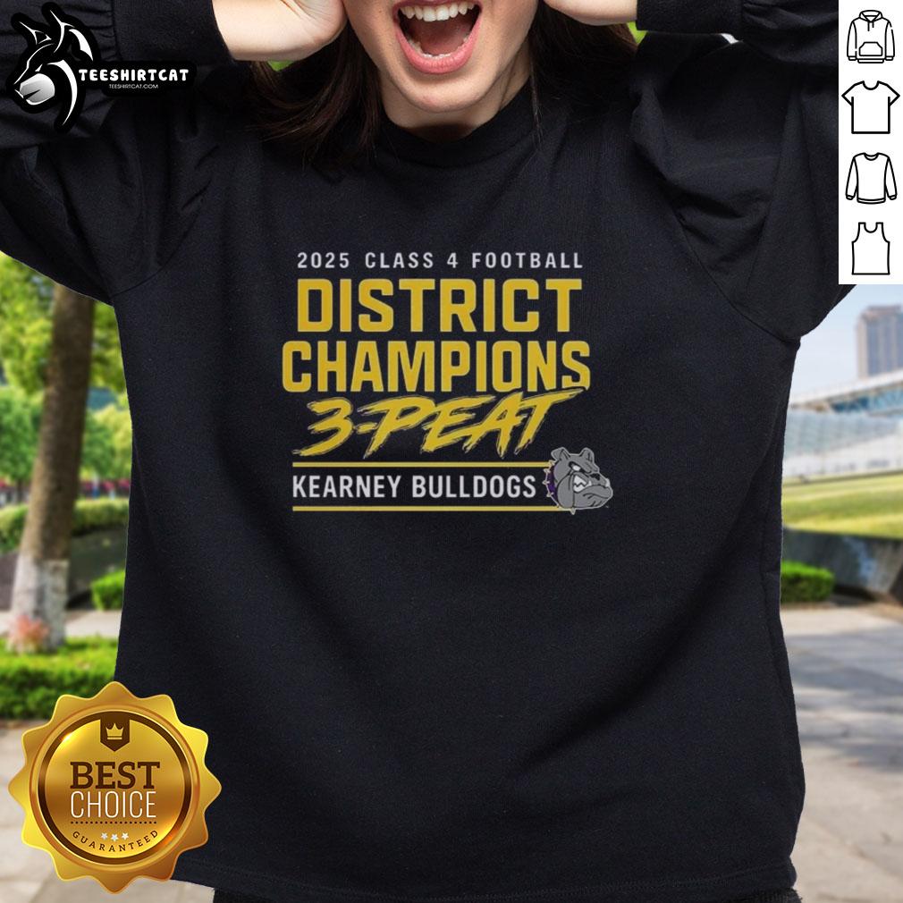 official-kearney-bulldogs-2025-glass-4-football-district-champs-3-peat-sweatshirt Alt Text: Kearney Bulldogs 2025 Football District Champs sweatshirt celebrating 3-peat victory in glass design.