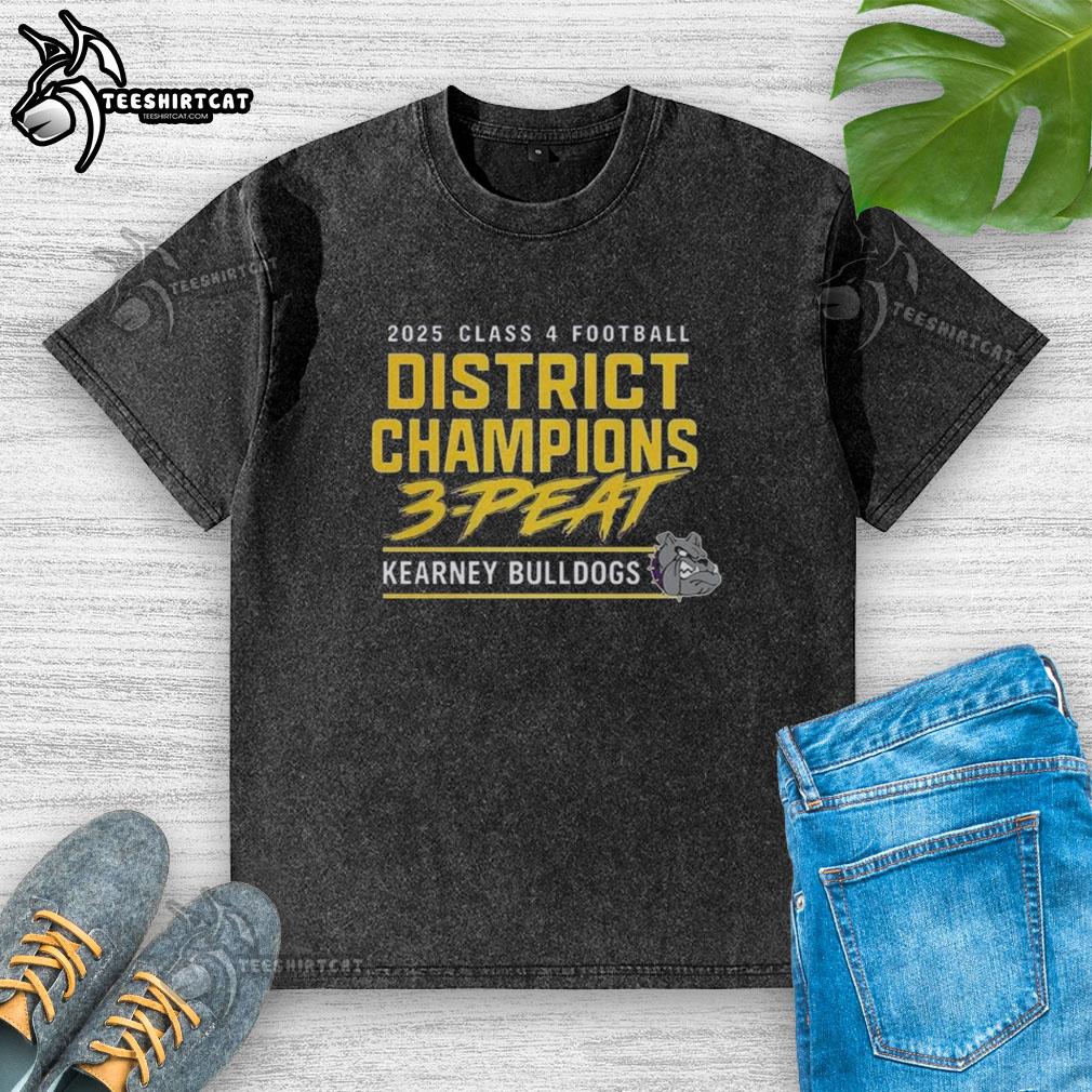 official-kearney-bulldogs-2025-glass-4-football-district-champs-3-peat-washed-t-shirt Official Kearney Bulldogs 2025 Glass 4 Football District Champs 3-Peat Washed T-Shirt showcasing team pride and victory.