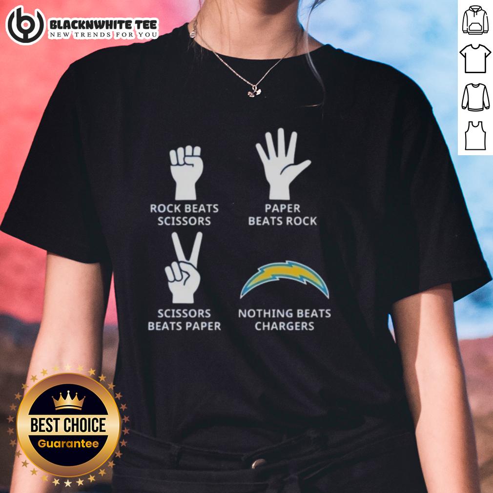 Official Los Angeles Chargers Nothing Beats Rock Beats Scissors Paper Beats Rock Scissors Beats Paper Ladies-Tee Official Los Angeles Chargers ladies tee featuring 'Nothing Beats Rock, Paper, Scissors' design, perfect for fans.