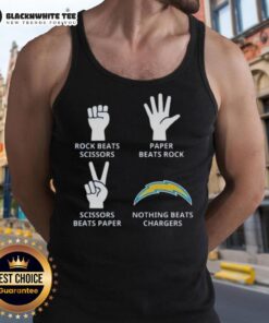 Official Los Angeles Chargers tank top featuring Nothing Beats Rock, Scissors, Paper Beats Rock, Scissors Beats Paper design.