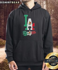 Alt Text: Official Los Angeles Dodgers baseball hoodie featuring the Mexican flag design, perfect for fans and stylish wear.