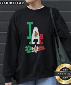 Official Los Angeles Dodgers baseball sweatshirt featuring the Mexican flag design, perfect for fans and collectors.