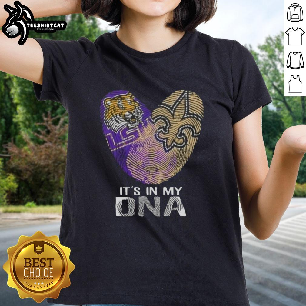 official-louisiana-city-sports-lsu-tigers-x-new-orleans-saints-its-in-my-dna-fingerprint-heart-ladies-tee Official Louisiana City Sports LSU Tigers x New Orleans Saints ladies tee featuring a DNA fingerprint heart design.