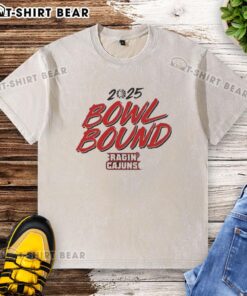 Official Louisiana Ragin' Cajuns 2025 Bowl Bound washed t-shirt, featuring team colors and logo for fans.
