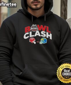 Alt Text: Official Louisiana Ragin' Cajuns vs Delaware Blue Hens 2025 Ventures Bowl helmet hoodie featuring team logos.