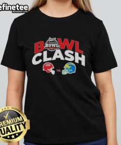 Alt Text: Official Louisiana Ragin Cajuns vs Delaware Blue Hens 2025 Ventures Bowl helmet on a ladies tee shirt design.