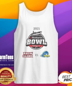 Official Louisiana Ragin' Cajuns vs Delaware Blue Hens 2025 Ventures Bowl tank top showcasing team logos and vibrant design.