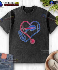 Official Love Buffalo Bills Stethoscope Headphones Fans Washed T-Shirt showcasing team spirit and unique design for fans.