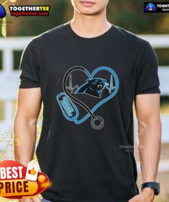 Official Love Carolina Panthers Stethoscope Headphones Fans T-Shirt featuring team colors and logo for passionate supporters.