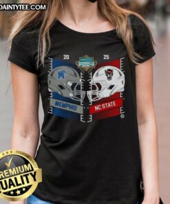 Official Memphis Tigers vs North Carolina State Wolfpack 2025 Gasparilla Bowl dueling helmet ladies tee shirt.