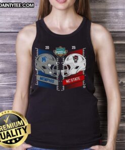 Alt Text: Official Memphis Tigers vs North Carolina State Wolfpack 2025 Gasparilla Bowl dueling helmet tank top design.