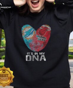 Alt Text: Official Miami City Sports Dolphins sweatshirt featuring a heart and DNA fingerprint design, showcasing team spirit.