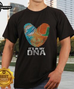 Official Miami City Sports Dolphins X Hurricanes fingerprint heart t-shirt showcasing team spirit and pride.