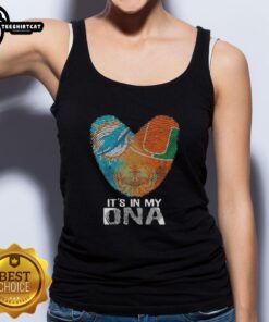 Alt Text: Miami City sports tank top featuring Dolphins and Hurricanes logo with 'It's in My DNA' graphic design.