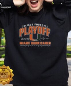 Official Miami Hurricanes 2025 College Football Playoffs sweatshirt featuring team logo and vibrant colors for fans.