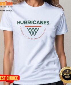 Official Miami Hurricanes Basketball logo on a women's tee, perfect for fans supporting their team.