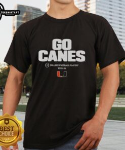 Official Miami Hurricanes Football 2025 CFB Playoff slogan t-shirt featuring team colors and logo for fans.