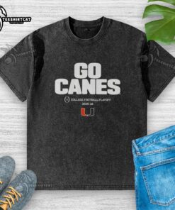 Official Miami Hurricanes Football 2025 CFB Playoff slogan washed t-shirt showcasing team pride and vibrant colors.