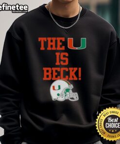 Alt Text: Official Miami Hurricanes Football The U Is Beck helmet sweatshirt featuring vibrant team colors and logo design.