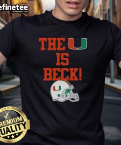 Alt Text: Official Miami Hurricanes Football The U Is Beck Helmet T-Shirt featuring team colors and iconic logo for fans.