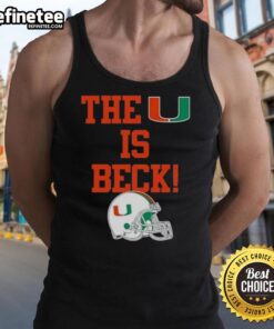 Alt Text: Official Miami Hurricanes Football 'The U Is Beck' helmet tank top showcasing vibrant team colors and logo.