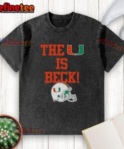 Alt Text: Official Miami Hurricanes Football The U Is Beck helmet washed t-shirt featuring vibrant team colors and logo design.
